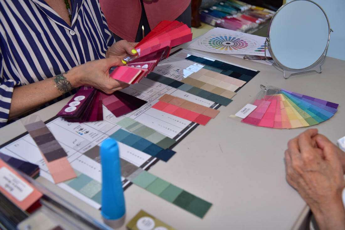arranging swatches on a table