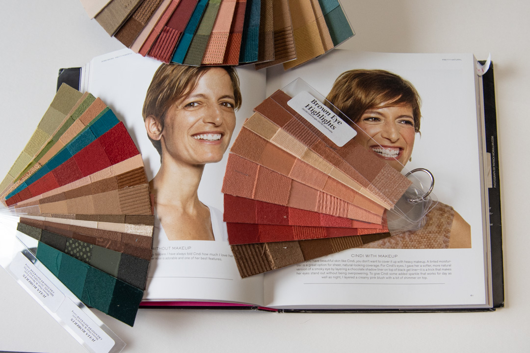 Color swatches to help assess skin tones featured in a book.